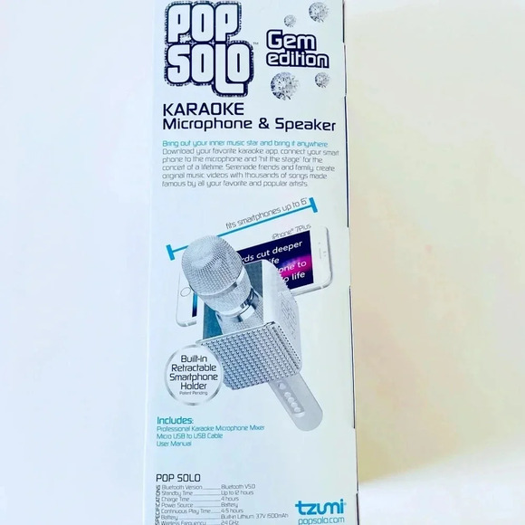 Tzumi Pop Solo Karaoke Microphone Gem Edition with Phone Holder - Picture 3 of 8